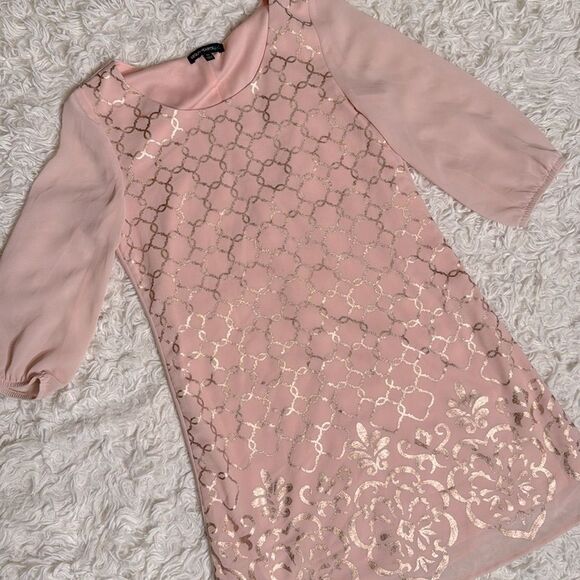 Sequin Hearts Girls Pink & Gold Boho Hippie Sheer Mini Dress Size 10 - Picture 2 of 5